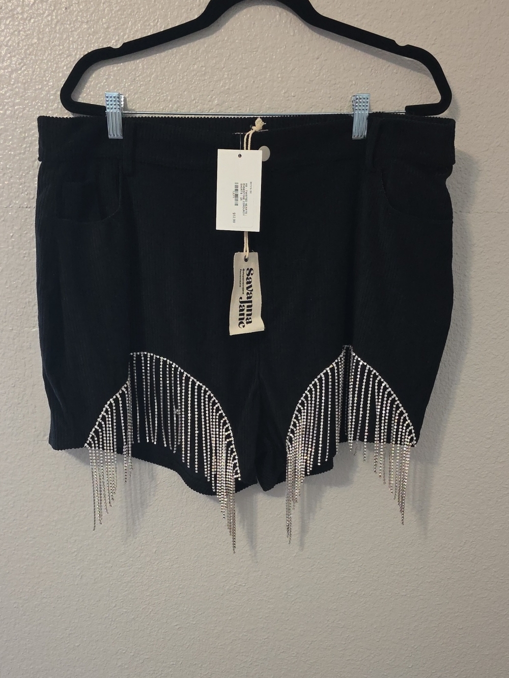 Savanna Jane Black Shorts with Rhinestone Fringe